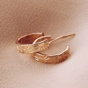Sun Stamped Hoops Earrings 14K Gold Filled Sterling Silver E1286
