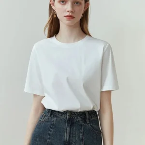 FashionSierra - White Black Round Neck Short-Sleeved Spring Summer 2024 New 100% Cotton Women's T-shirt